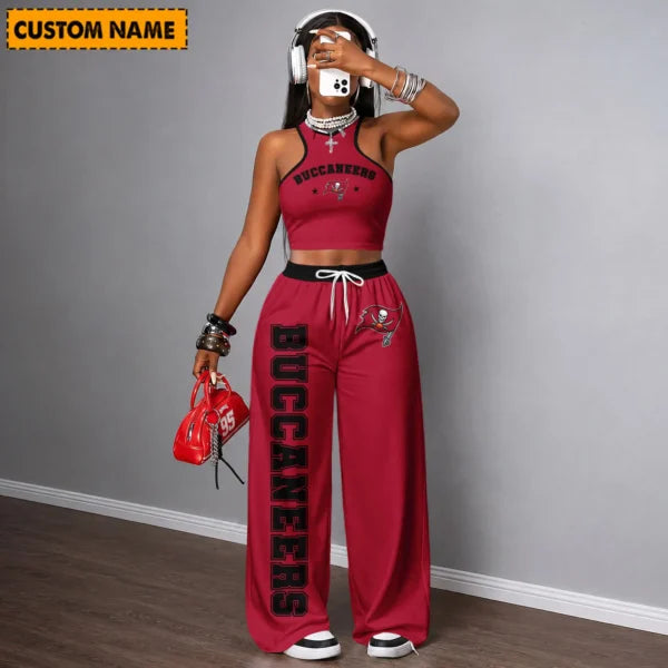 [SPECIAL OFFER] NEW CUSTOMIZED NFL10 TBB TAMPA BAY BUCCANEERS WOMEN'S CROP TOP & LONGPANTS SET