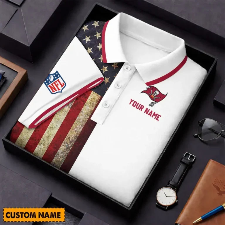 [SPECIAL OFFER] NEW CUSTOMIZED NFL10 TBB TAMPA BAY BUCCANEERS US FLAG POLO SHIRT