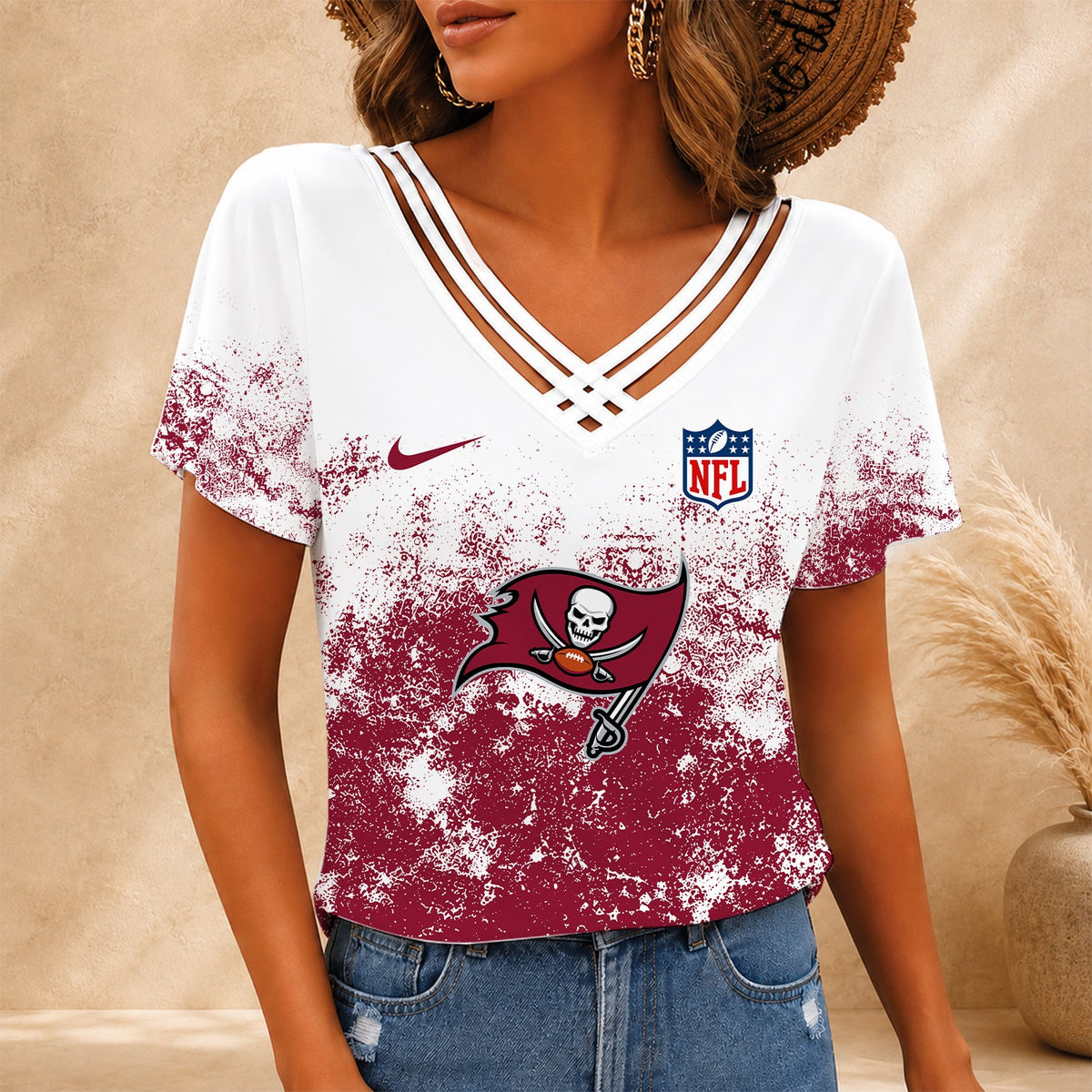 [SPECIAL OFFER] NEW CUSTOMIZED NFL10 TBB TAMPA BAY BUCCANEERS V-NECK SHIRT
