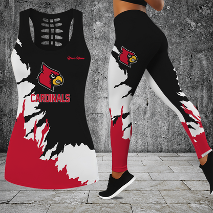 [FAN FAVORITE] NEW CUSTOMIZED NCAA FBS10 ULC LOUISVILLE CARDINALS HOLLOW TANK TOP & LEGGINGS SET