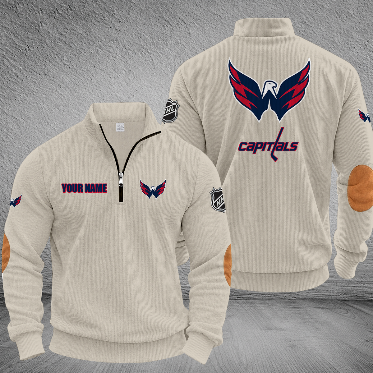 [SUPER SALE] NEW CUSTOMIZED NHL10 WCP WASHINGTON CAPITALS MULTICOLOR STRIPED QUATER ZIP SWEATSHIRT