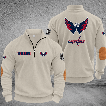 [SUPER SALE] NEW CUSTOMIZED NHL10 WCP WASHINGTON CAPITALS MULTICOLOR STRIPED QUATER ZIP SWEATSHIRT