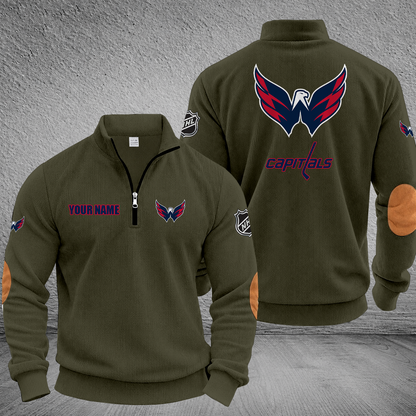 [SUPER SALE] NEW CUSTOMIZED NHL10 WCP WASHINGTON CAPITALS MULTICOLOR STRIPED QUATER ZIP SWEATSHIRT