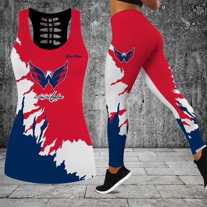 [SUPER SALE] NEW CUSTOMIZED NHL10 WCP WASHINGTON CAPITALS HOLLOW TANK TOP & LEGGINGS SET