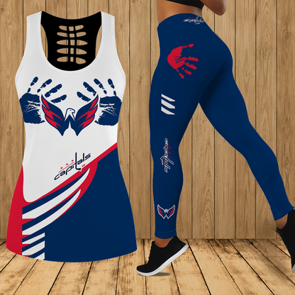 [SUPER SALE] NEW CUSTOMIZED NHL10 WCP WASHINGTON CAPITALS HOLLOW TANK TOP & LEGGINGS SET