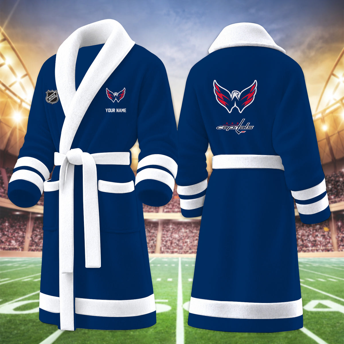 [SUPER SALE] NEW CUSTOMIZED NHL10 WCP WASHINGTON CAPITALS MULTICOLOR FLEECE BATHROBE