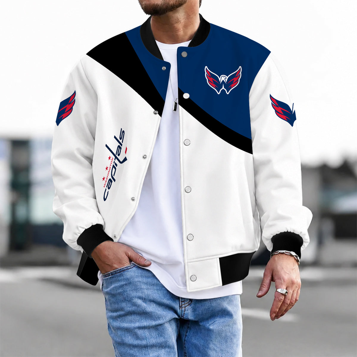 [SUPER SALE] NEW CUSTOMIZED NHL10 WCP WASHINGTON CAPITALS SATIN VARSITY JACKET & BASEBALL JACKET
