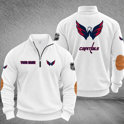 [SUPER SALE] NEW CUSTOMIZED NHL10 WCP WASHINGTON CAPITALS MULTICOLOR STRIPED QUATER ZIP SWEATSHIRT