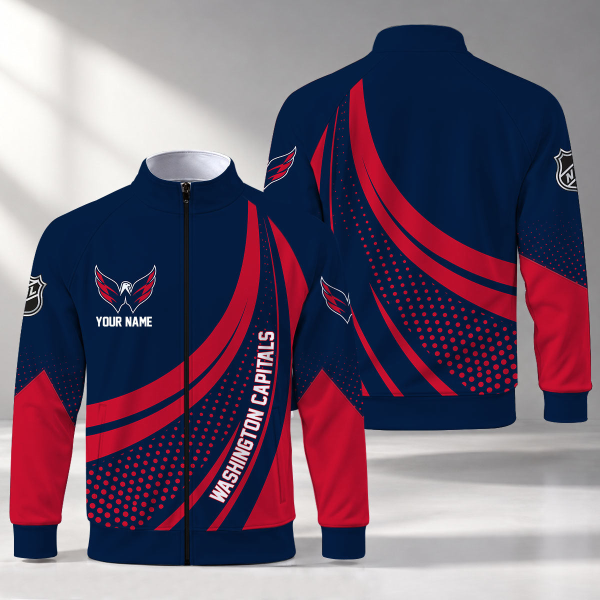 [SUPER SALE] NEW CUSTOMIZED NHL10 WCP WASHINGTON CAPITALS STAND COLLAR JACKET
