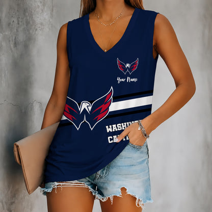 [SUPER SALE] NEW CUSTOMIZED NHL10 WCP WASHINGTON CAPITALS WOMEN'S V-NECK TANK TOP