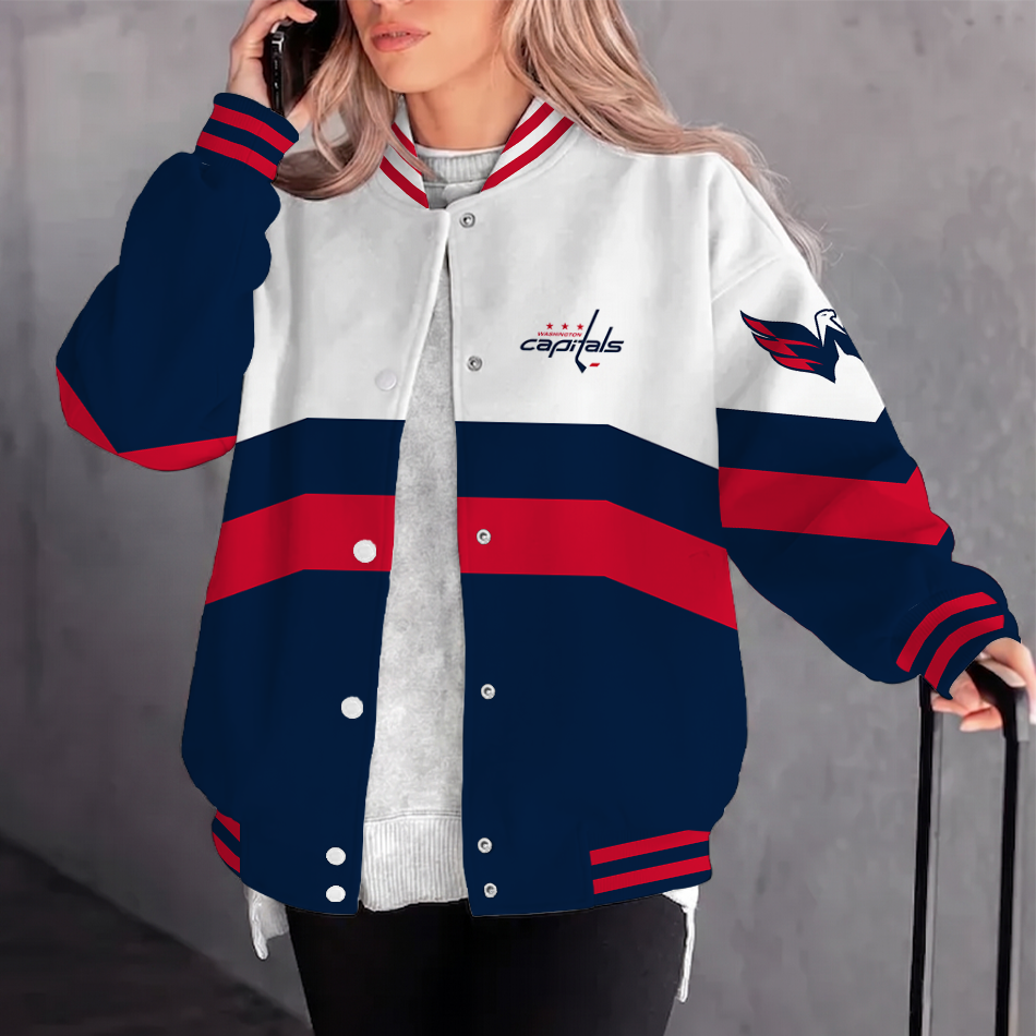 [SUPER SALE] NEW CUSTOMIZED NHL10 WCP WASHINGTON CAPITALS SATIN VARSITY JACKET & BASEBALL JACKET