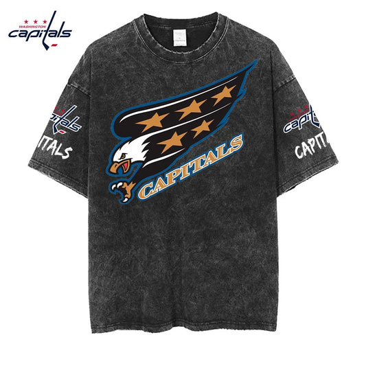 [SUPER SALE] NEW CUSTOMIZED NHL10 WCP WASHINGTON CAPITALS MULTICOLOR WASHED TEE