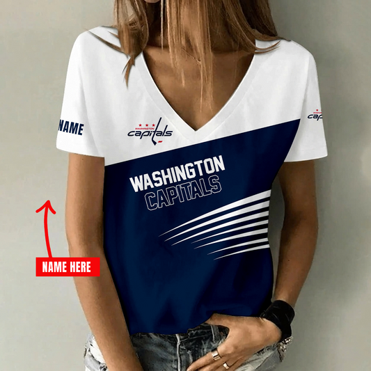 [SUPER SALE] NEW CUSTOMIZED NHL10 WCP WASHINGTON CAPITALS V-NECK FEMALE SHIRT