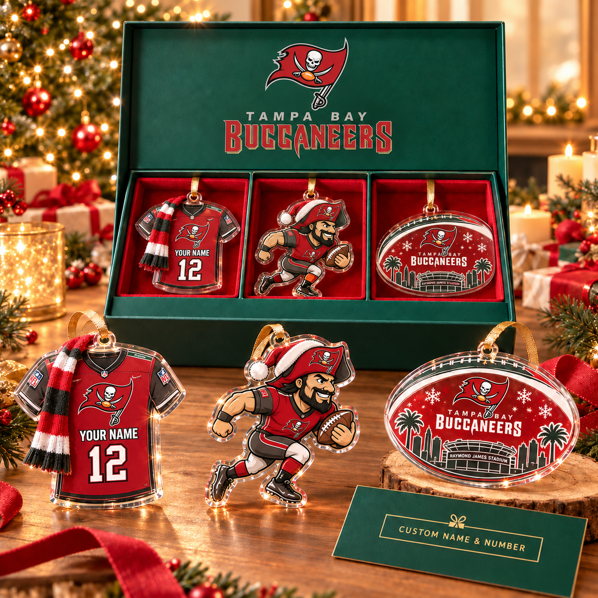 [FULL SET 3 ITEMS - NO BOX] NEW CUSTOMIZED NFL10 TBB TAMPA BAY BUCCANEERS CHRISTMAS ACRYLIC ORNAMENT