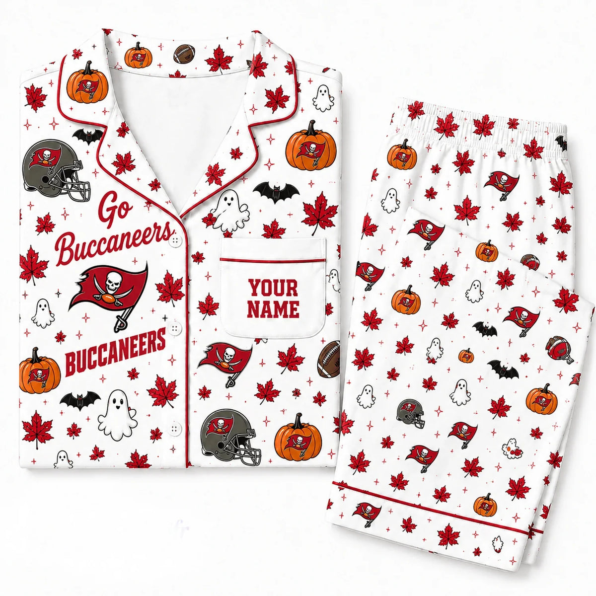 [SPECIAL OFFER] NEW CUSTOMIZED NFL10 TBB TAMPA BAY BUCCANEERS HALLOWEEN LONG PAJAMAS SET