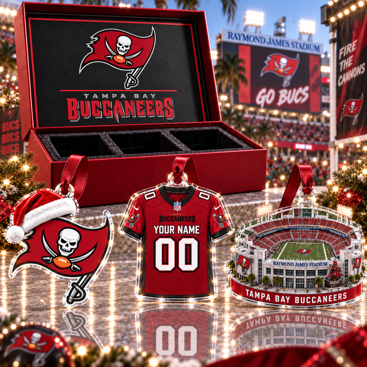 [FULL SET 3 ITEMS - NO BOX] NEW CUSTOMIZED NFL10 TBB TAMPA BAY BUCCANEERS CHRISTMAS ACRYLIC ORNAMENT