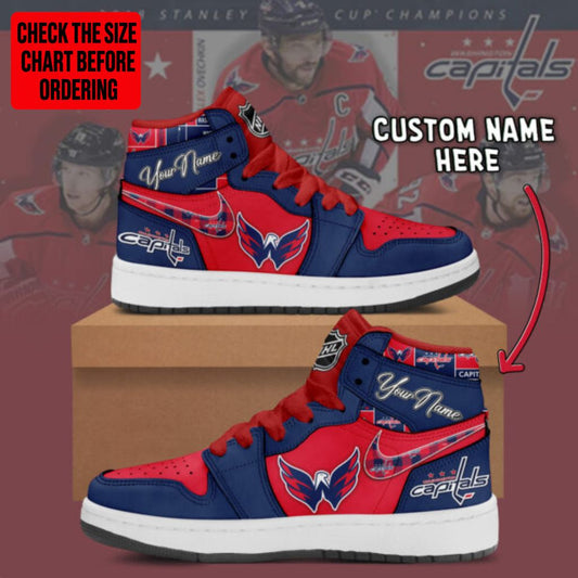 [SUPER SALE] NEW CUSTOMIZED NHL10 WCP WASHINGTON CAPITALS AIR JORDAN SNEAKERS