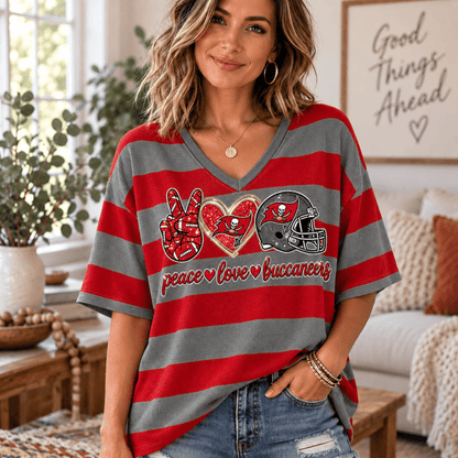 [SPECIAL OFFER] NEW CUSTOMIZED NFL10 TBB TAMPA BAY BUCCANEERS WOMEN'S HEART V-NECK LONG SLEEVE SHIRT