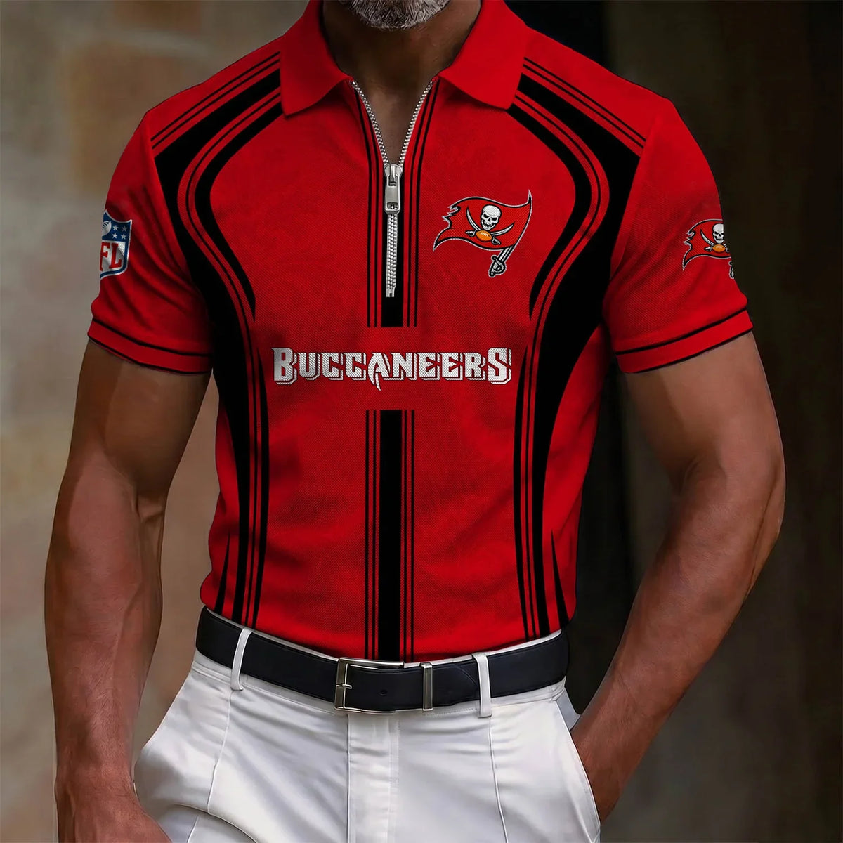 [SPECIAL OFFER] NEW CUSTOMIZED NFL10 TBB TAMPA BAY BUCCANEERS ZIP POLO SHIRT