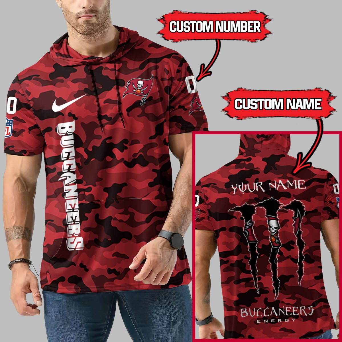 [HOT DEAL] NEW CUSTOMIZED NFL10 TBB TAMPA BAY BUCCANEERS SHORT SLEEVE HOODIE