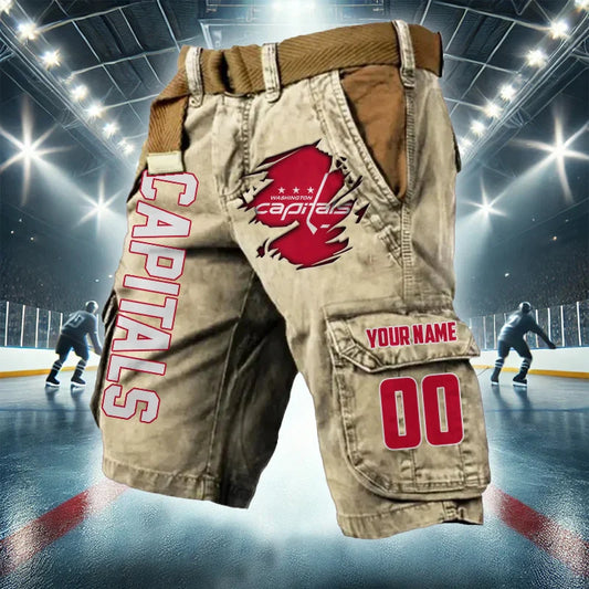 [SUPER SALE] NEW CUSTOMIZED NHL10 WCP WASHINGTON CAPITALS CARGO SHORTS