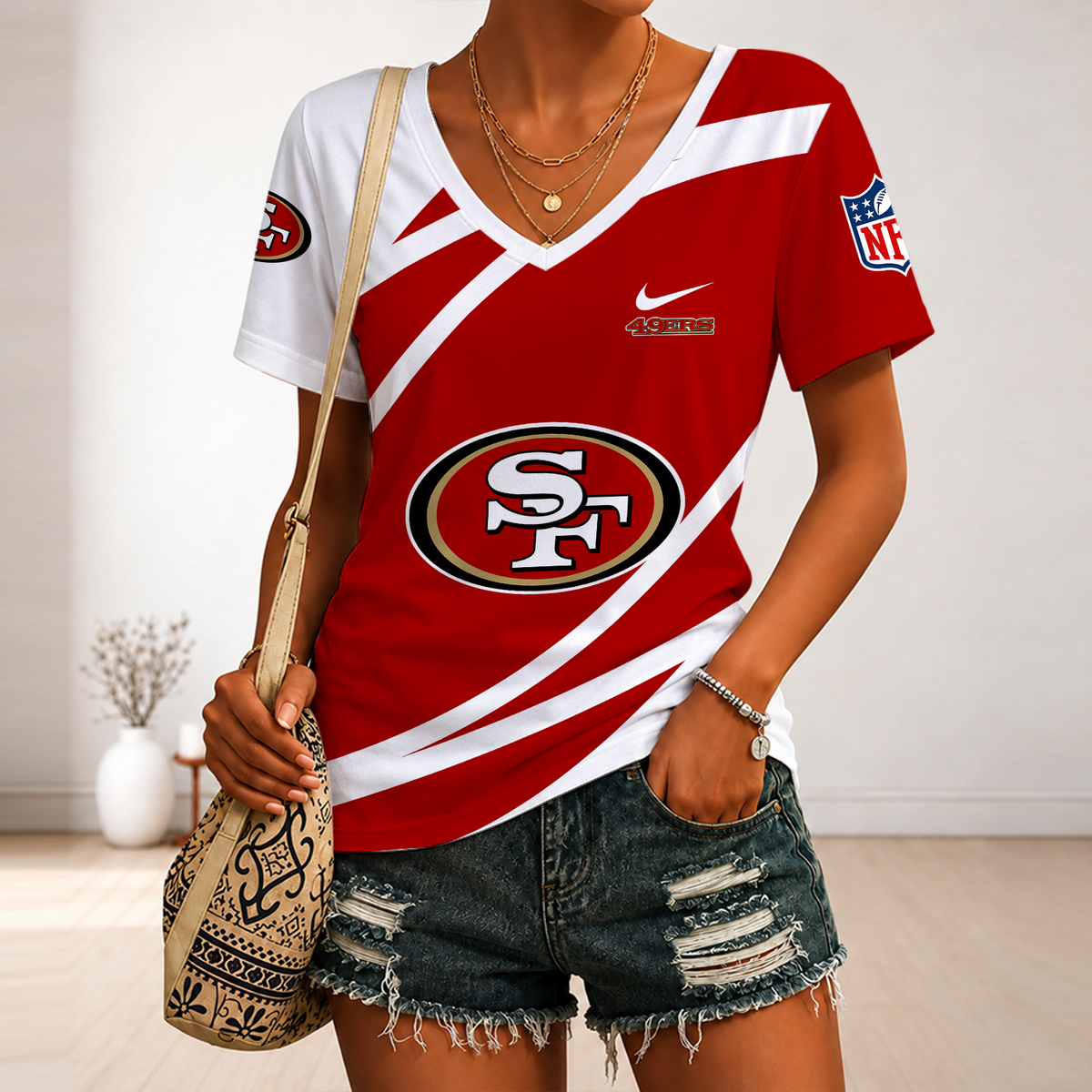 [SPECIAL OFFER] NEW CUSTOMIZED NFL11 SF49 SAN FRANCISCO 49ERS V-NECK FEMALE SHIRT