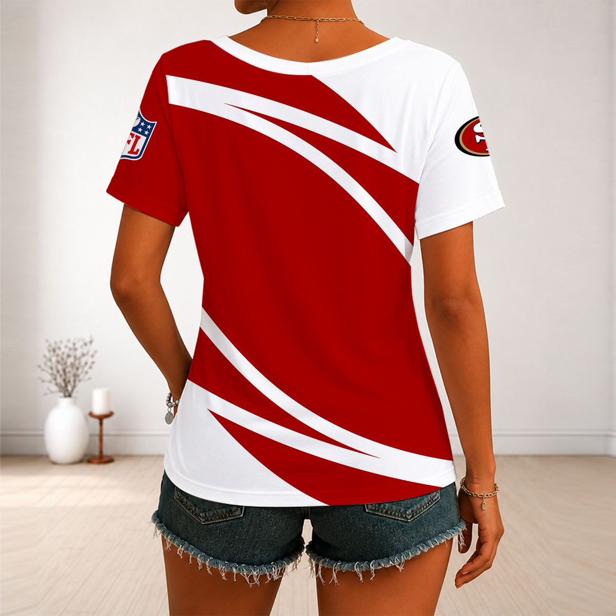 [SPECIAL OFFER] NEW CUSTOMIZED NFL11 SF49 SAN FRANCISCO 49ERS V-NECK FEMALE SHIRT