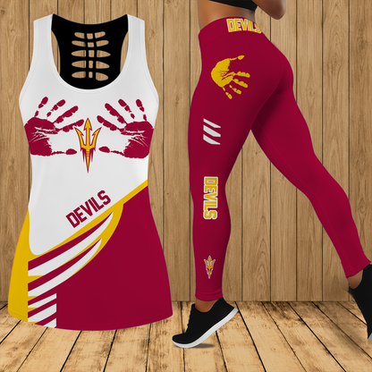 [FAN FAVORITE] NEW CUSTOMIZED NCAA MFF11 ASS ARIZONA STATE SUN DEVILS HOLLOW TANK TOP & LEGGINGS SET