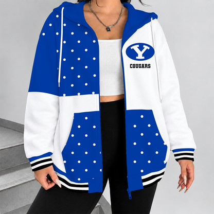 [FAN FAVORITE] NEW CUSTOMIZED NCAA FBS11 BYU BYU COUGARS ZIP HOODIE