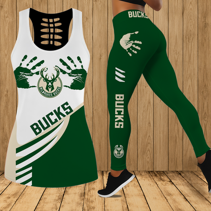 [HOT DEAL] NEW CUSTOMIZED NBA11 MBU MILWAUKEE BUCKS HOLLOW TANK TOP & LEGGINGS SET