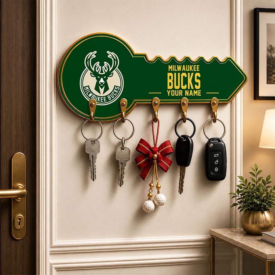 [HOT DEAL] NEW CUSTOMIZED NBA11 MBU MILWAUKEE BUCKS WALL KEY HOLDER FOR HOME