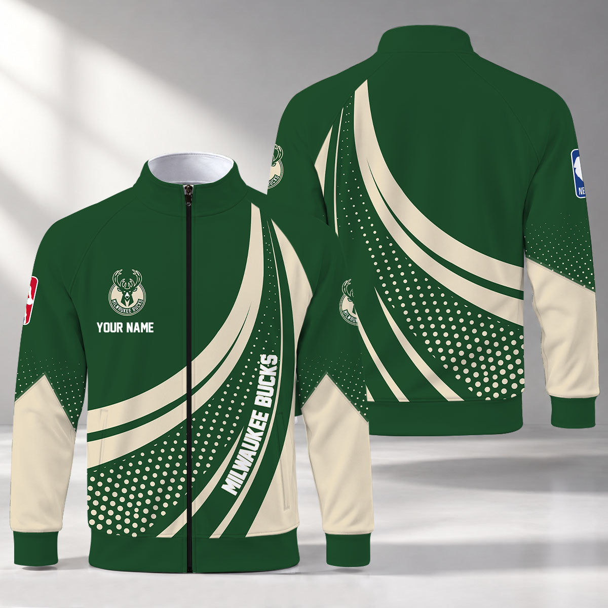 [HOT DEAL] NEW CUSTOMIZED NBA11 MBU MILWAUKEE BUCKS STAND COLLAR JACKET