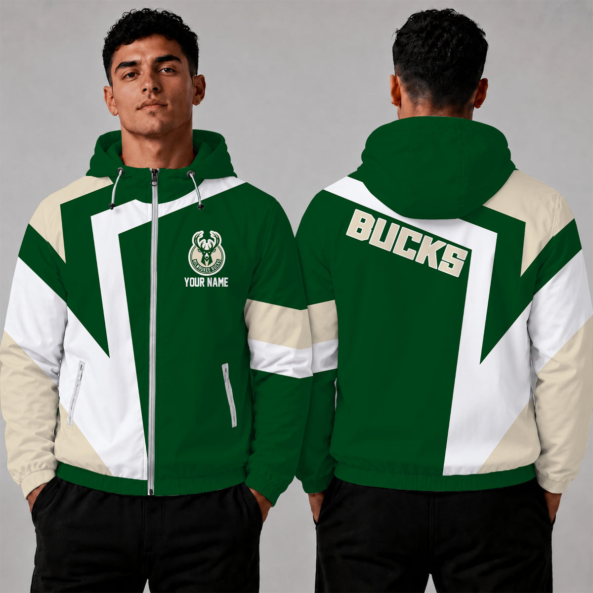[HOT DEAL] NEW CUSTOMIZED NBA11 MBU MILWAUKEE BUCKS WINDBREAKER JACKET