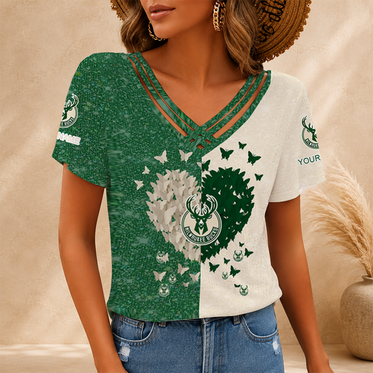 [HOT DEAL] NEW CUSTOMIZED NBA11 MBU MILWAUKEE BUCKS V-NECK SHIRT