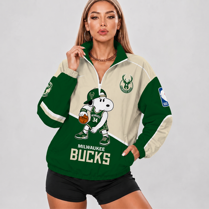 [HOT DEAL] NEW CUSTOMIZED NBA11 MBU MILWAUKEE BUCKS V-NECK ZIPPER SWEATSHIRT JACKET