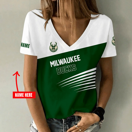 [HOT DEAL] NEW CUSTOMIZED NBA11 MBU MILWAUKEE BUCKS V-NECK FEMALE SHIRT