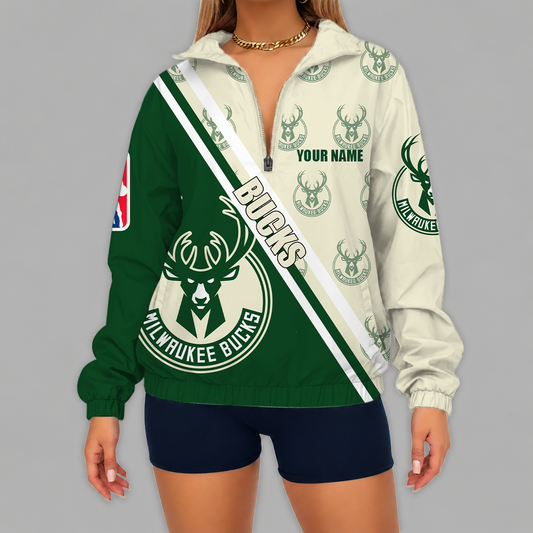 [HOT DEAL] NEW CUSTOMIZED NBA11 MBU MILWAUKEE BUCKS V-NECK ZIPPER SWEATSHIRT JACKET