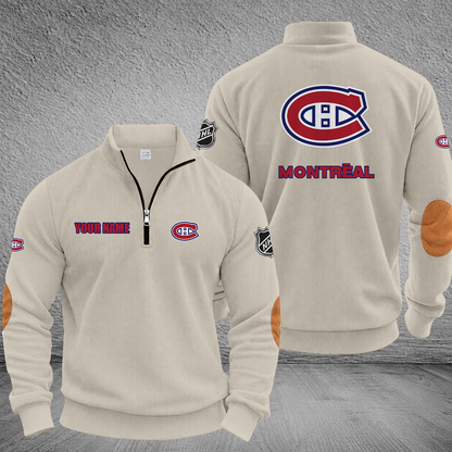 [SUPER SALE] NEW CUSTOMIZED NHL11 MCD MONTREAL CANADIENS MULTICOLOR STRIPED QUATER ZIP SWEATSHIRT
