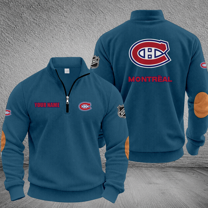 [SUPER SALE] NEW CUSTOMIZED NHL11 MCD MONTREAL CANADIENS MULTICOLOR STRIPED QUATER ZIP SWEATSHIRT