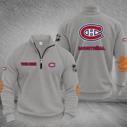 [SUPER SALE] NEW CUSTOMIZED NHL11 MCD MONTREAL CANADIENS MULTICOLOR STRIPED QUATER ZIP SWEATSHIRT