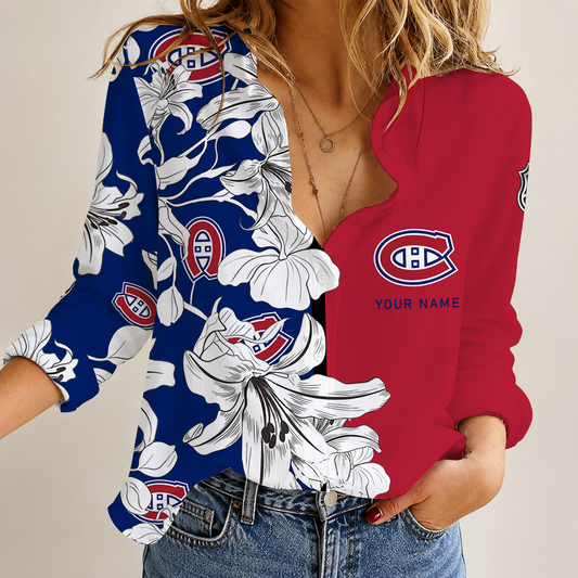 [SUPER SALE] NEW CUSTOMIZED NHL11 MCD MONTREAL CANADIENS WOMEN CASUAL SHIRT
