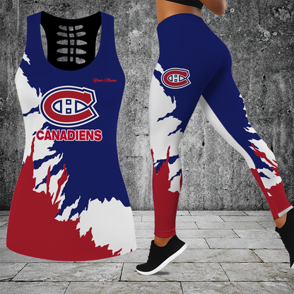 [SUPER SALE] NEW CUSTOMIZED NHL11 MCD MONTREAL CANADIENS HOLLOW TANK TOP & LEGGINGS SET