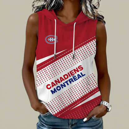 [SUPER SALE] NEW CUSTOMIZED NHL11 MCD MONTREAL CANADIENS WOMEN'S SLEEVELESS HOODED POCKET TANK TOP