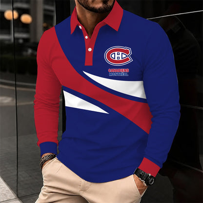 [SUPER SALE] NEW CUSTOMIZED NHL11 MCD MONTREAL CANADIENS MEN LONG SLEEVE POLO