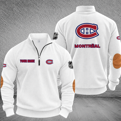 [SUPER SALE] NEW CUSTOMIZED NHL11 MCD MONTREAL CANADIENS MULTICOLOR STRIPED QUATER ZIP SWEATSHIRT