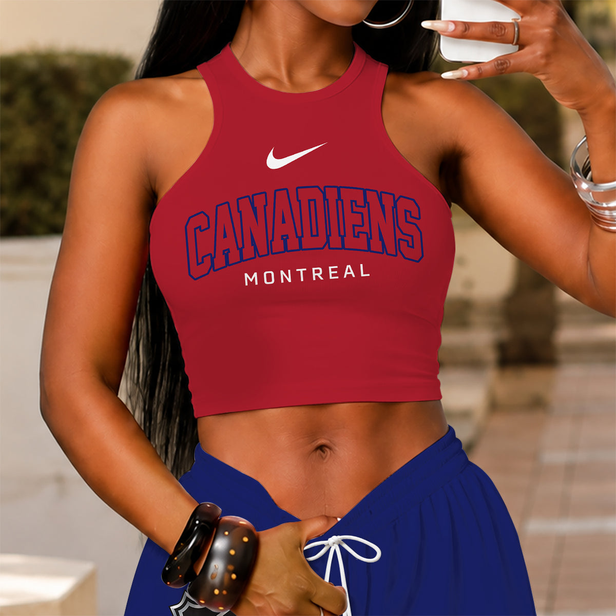 [SUPER SALE] NEW CUSTOMIZED NHL11 MCD MONTREAL CANADIENS WOMEN'S CROP TOP & LONGPANTS SET