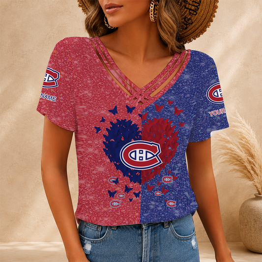 [SUPER SALE] NEW CUSTOMIZED NHL11 MCD MONTREAL CANADIENS V-NECK SHIRT