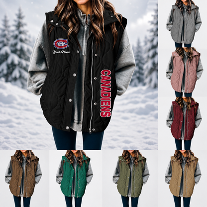 [SUPER SALE] NEW CUSTOMIZED NHL11 MCD MONTREAL CANADIENS WOMEN'S MULTICOLOR SLEEVELESS PUFFER COAT