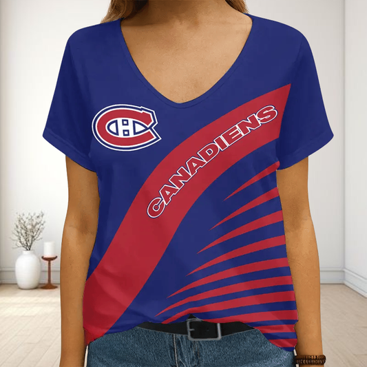 [SUPER SALE] NEW CUSTOMIZED NHL11 MCD MONTREAL CANADIENS V-NECK FEMALE SHIRT