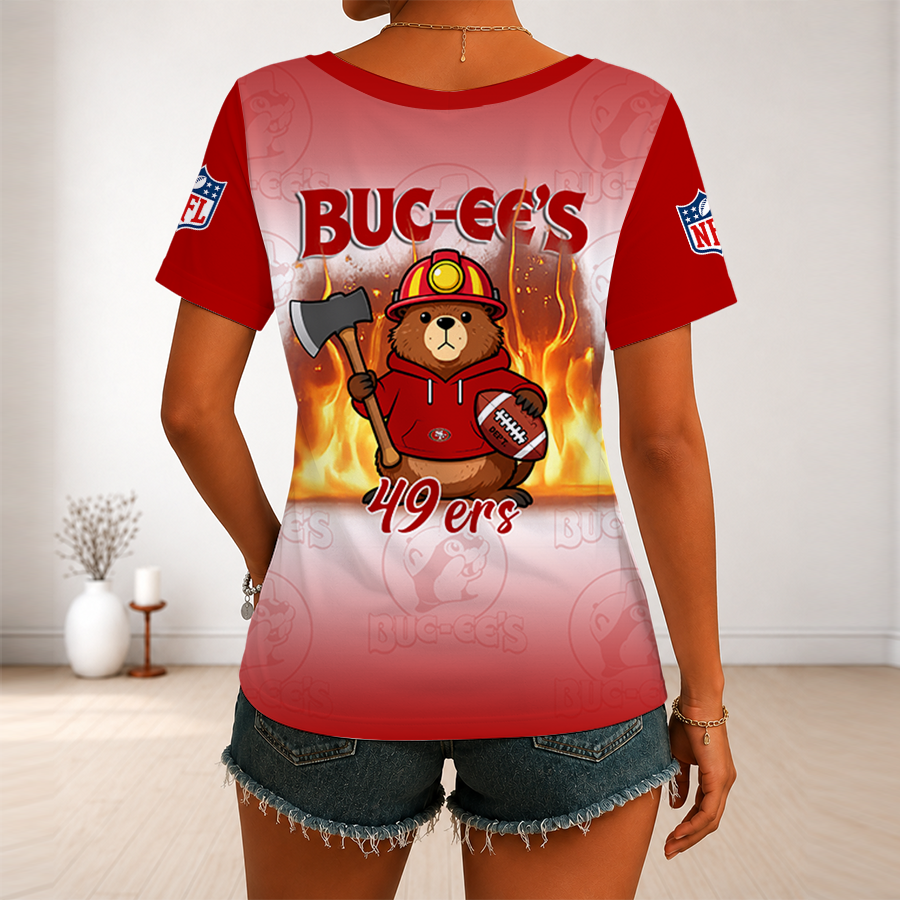 [SPECIAL OFFER] NEW CUSTOMIZED NFL11 SF49 SAN FRANCISCO 49ERS BUC-EE'S V-NECK FEMALE SHIRT